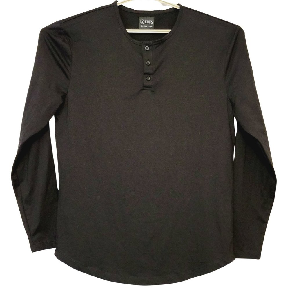 Cuts Henley Shirt Mens Size XL Black Pyca Pro Curve Hem Long Sleeve